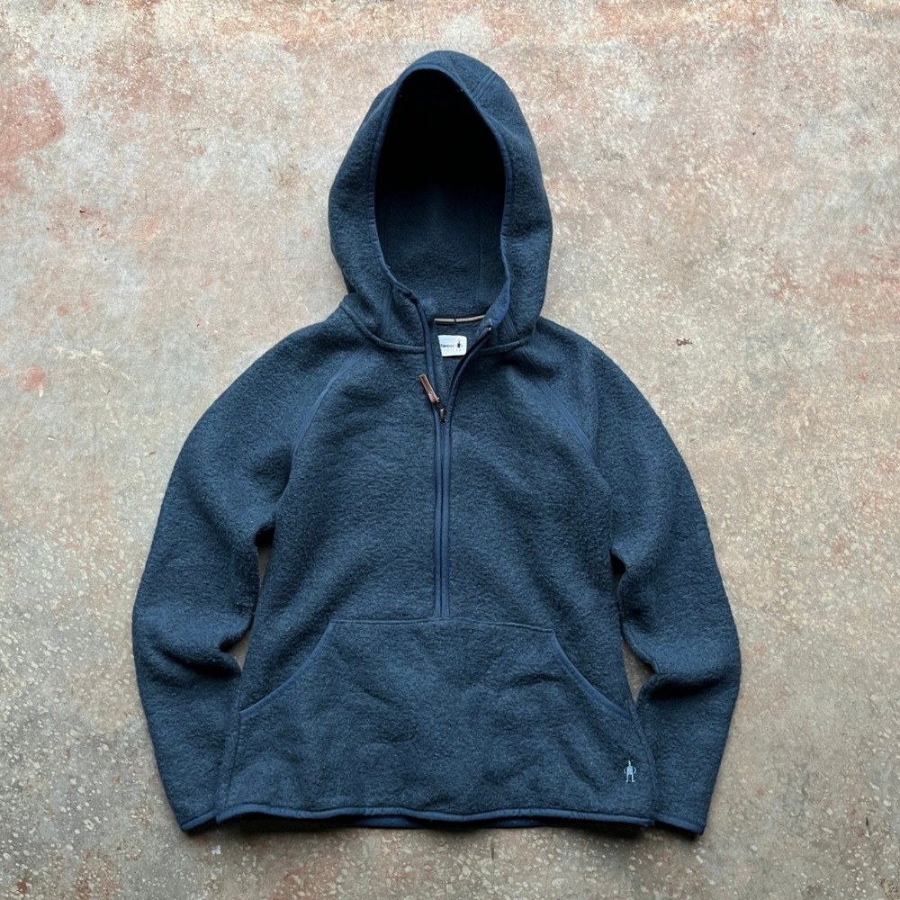 Smartwool Hudson Trail Fleece Anorak Blue Wool Blend Half Zip Hoodie S Womens